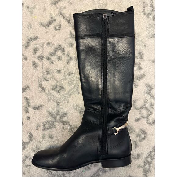 Tory Burch Black Leather Jess Riding Boots Gold Tone Heel Stirrup 7.5 - Picture 5 of 11